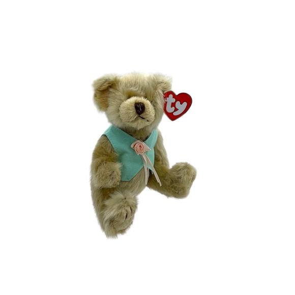 Ty Attic Treasures Collection OLIVIA Bear Blue vest Beanie Bear Jointed Posable - Picture 3 of 12